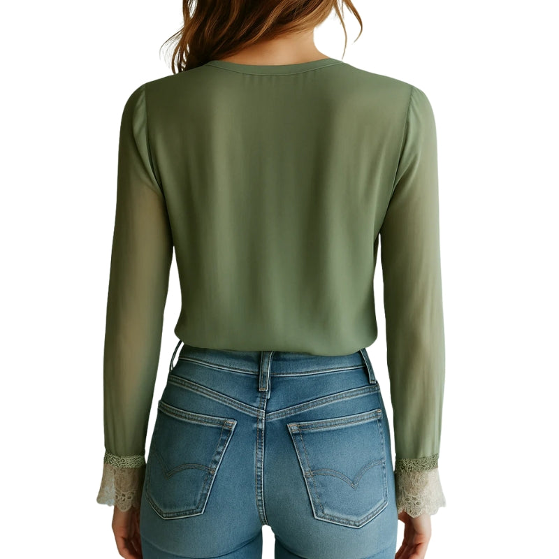 Hazel – Lichtgewicht Bloemenblouse met V hals en Lange Mouwen