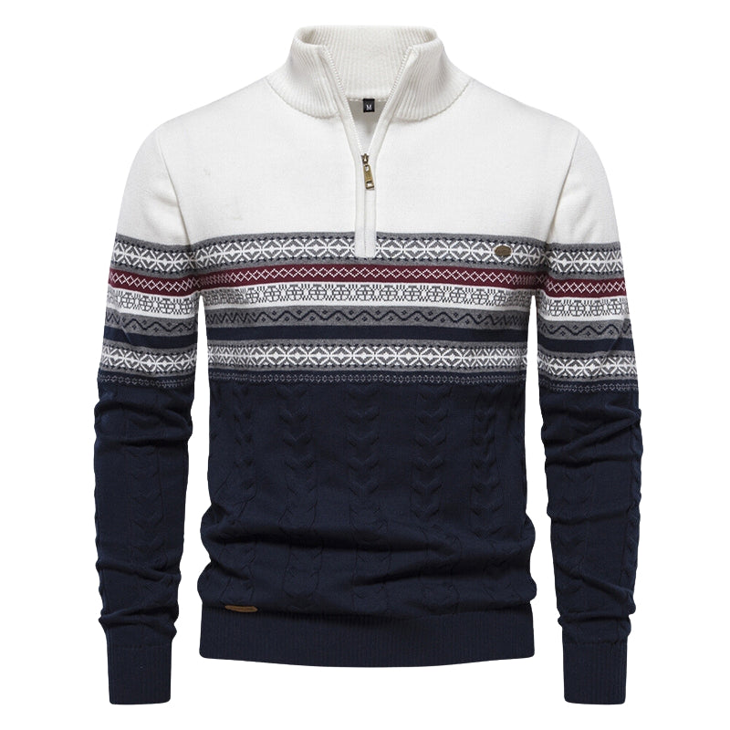 Carter – Halve Rits Trui met Opstaande Kraag en Geometrische Print