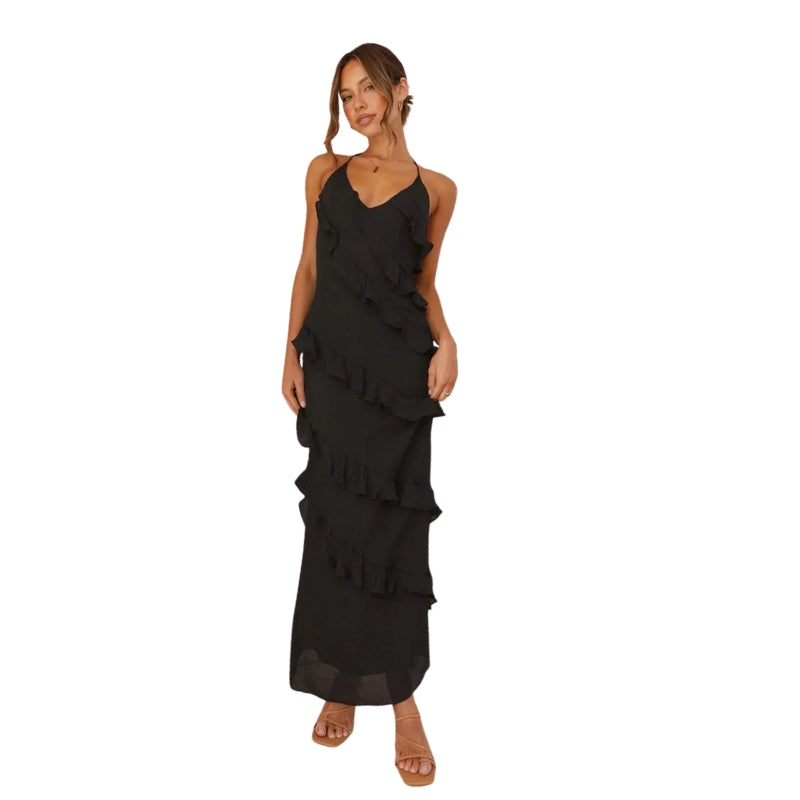 Addison – Lichtgewicht Maxi Jurk met Spaghettibandjes en Ruffles