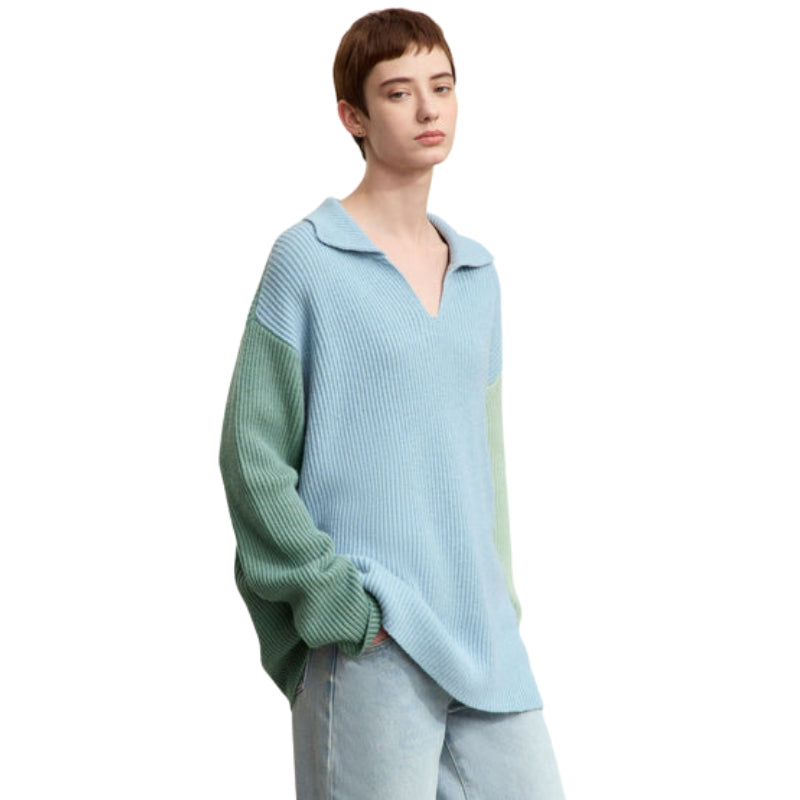 Sophia – V Hals Color Block Trui met Losse Pasvorm en Verlaagde Schouders