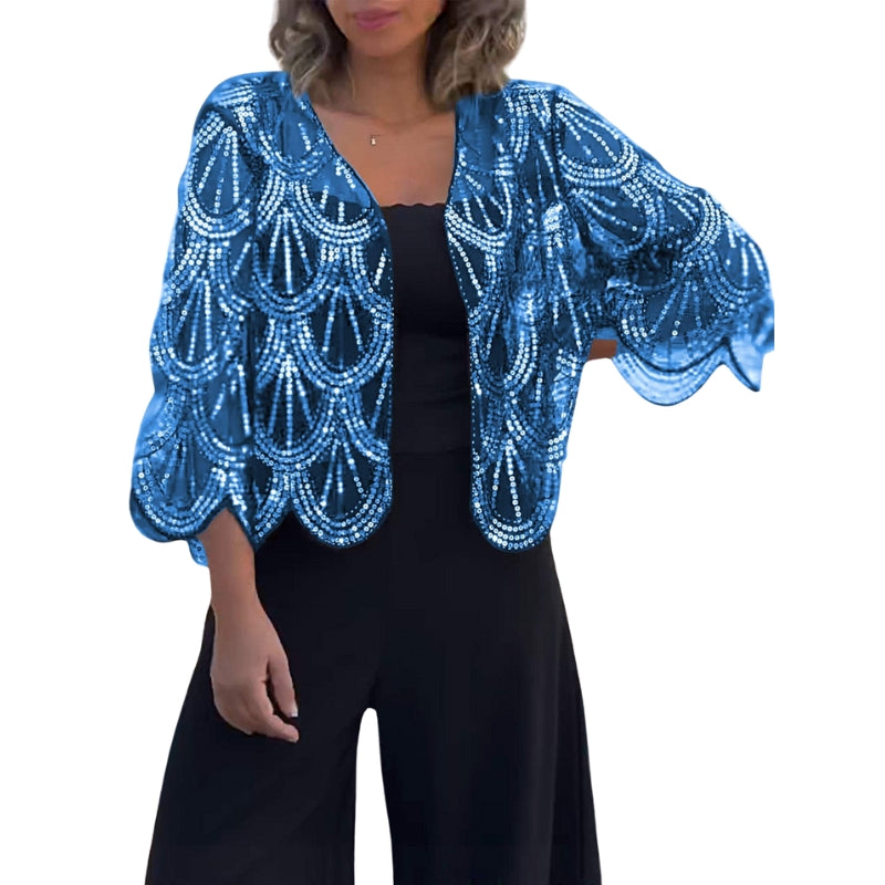 Ellie - Korte Mouw Casual Cardigan met Pailletten en Kralen