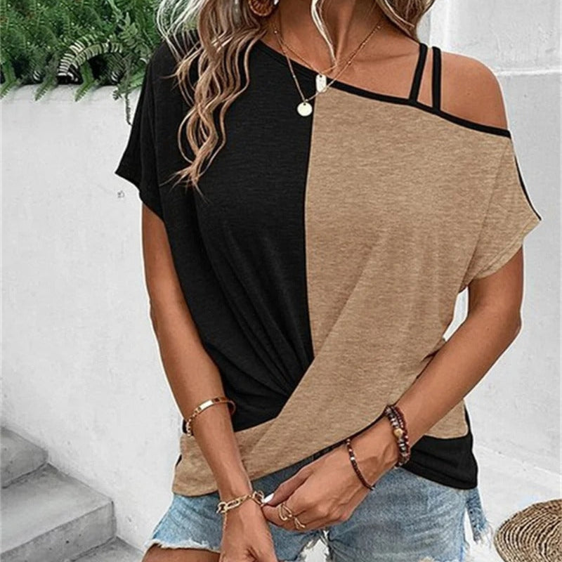 Grace - Modren Top met korte mouwen en één off-shoulder