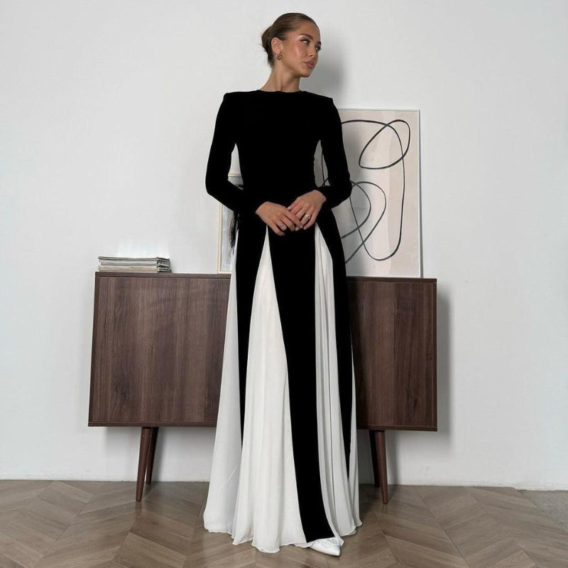 Olivia - Lange Mouwen Jurk met Hoge Taille en Ronde Halslijn