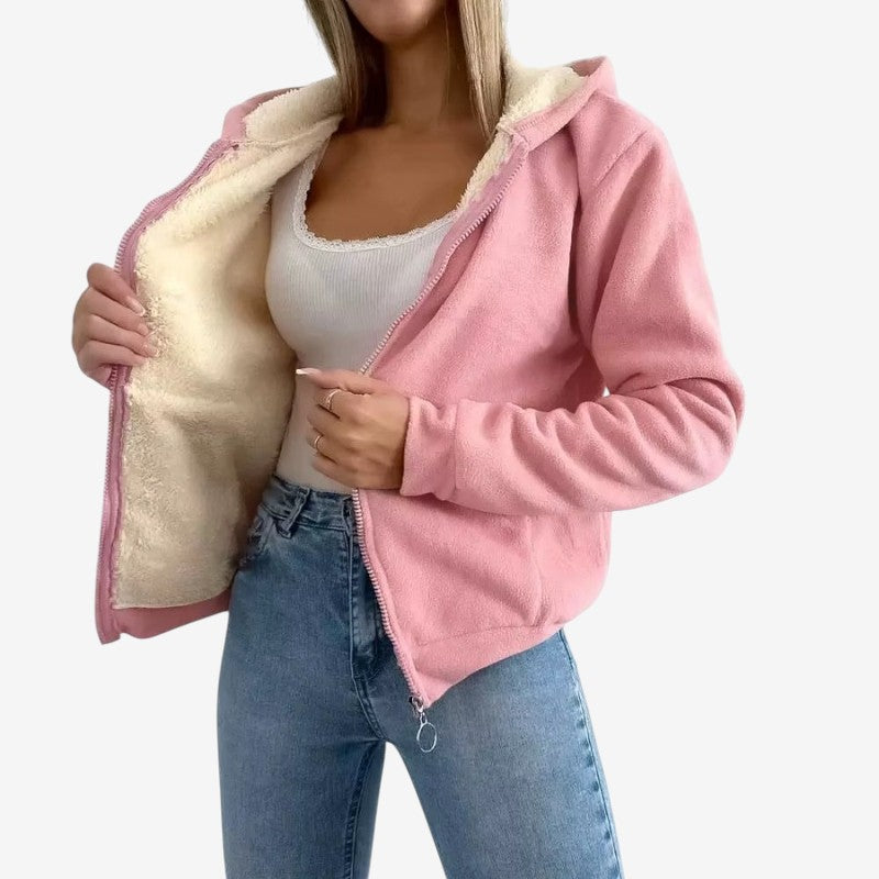 Sandra - Lange Mouw Hoodie met Ritssluiting en Zijzakken