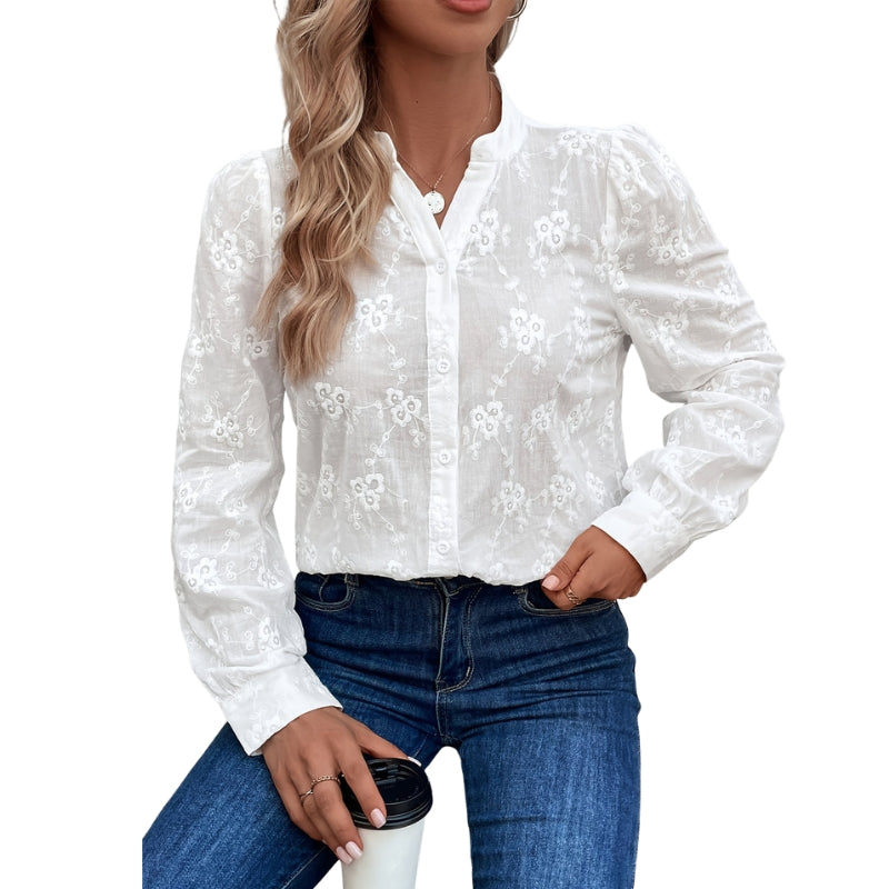 Sophia - Geborduurde blouse met lange mouwen en knoopsluiting