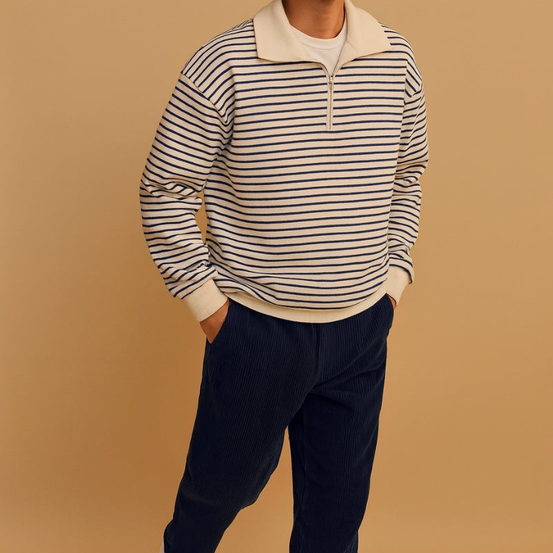Liam - Lange Mouw Trui met Streepdessin en Rits Sluiting