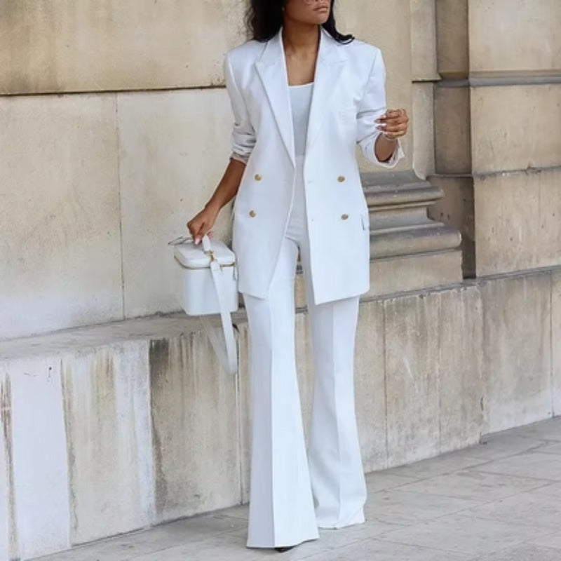 Makayla - Tweedelig Set met Blazer met Lange Mouwen en Broek met Wijde Pijpen