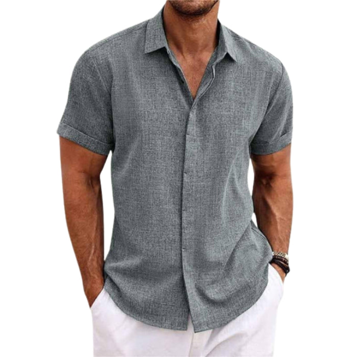 Carter - Korte Mouw Shirt met Omgeslagen Kraag en Verborgen Knopsluiting