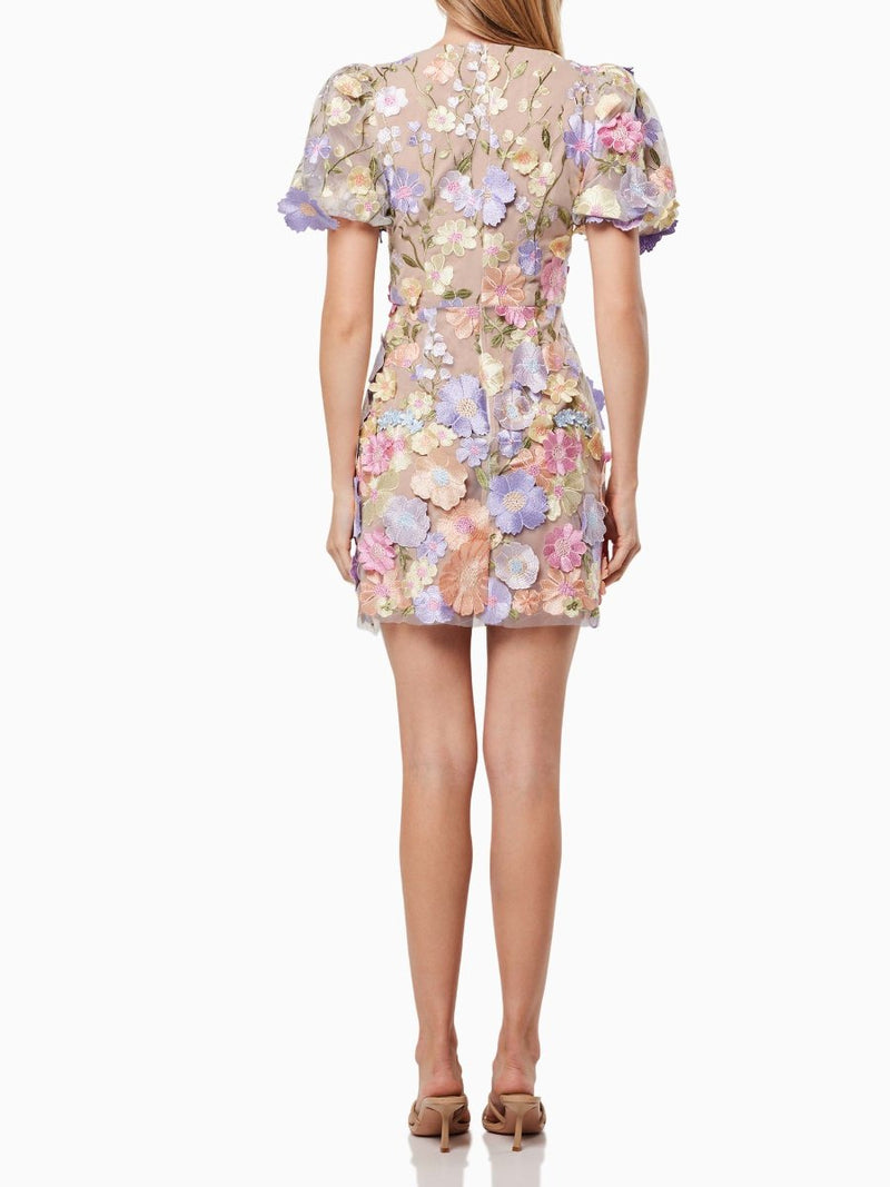 Lily - Mini jurk met bloemenmotief en pofmouwen