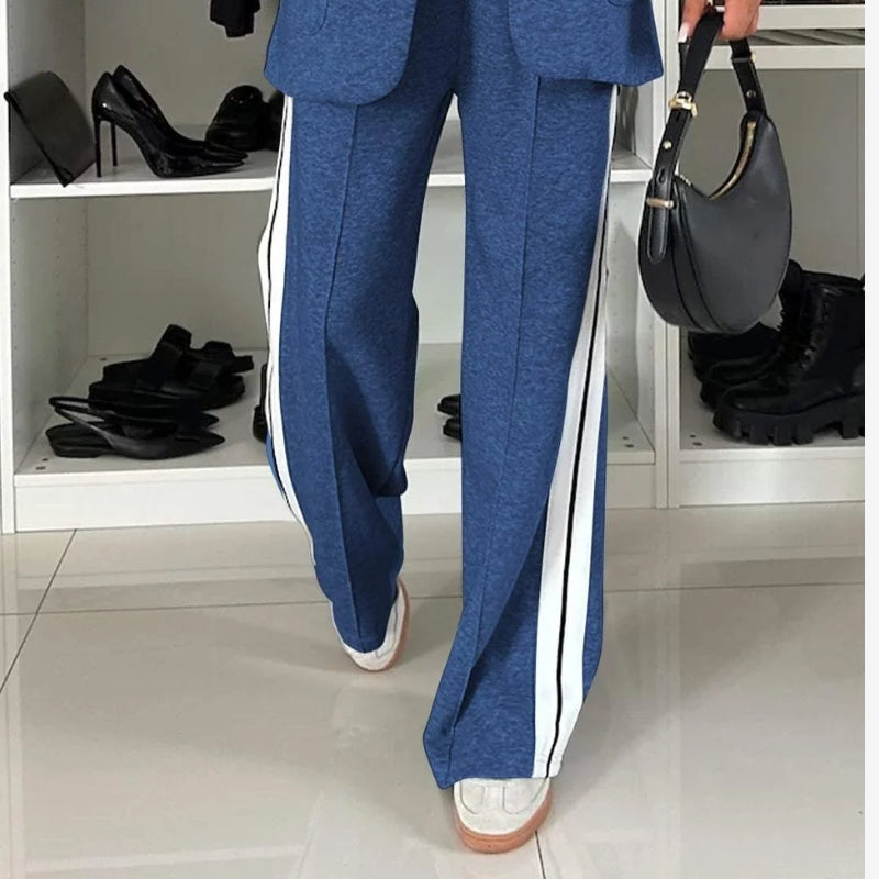 Ashley – Tweedelige Set met Lange Mouwen Blazer en Wijd Pijp Broek