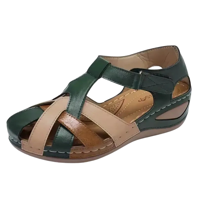 Lena - Wedge Sandalen met Ronde Teen en Klittenbandsluiting