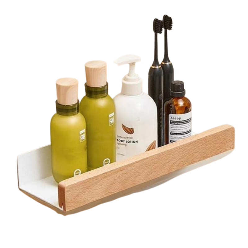 WoodHaven – Massief Houten Badkamer Organizer Planken Zonder Boren