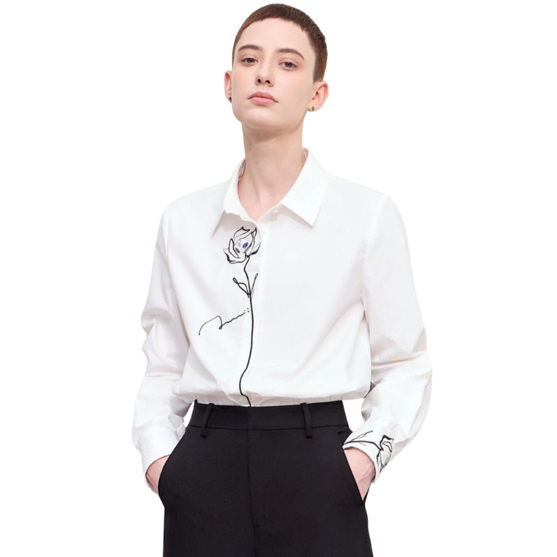 Charlotte - Blouse met rozenborduursel en klassieke kraag