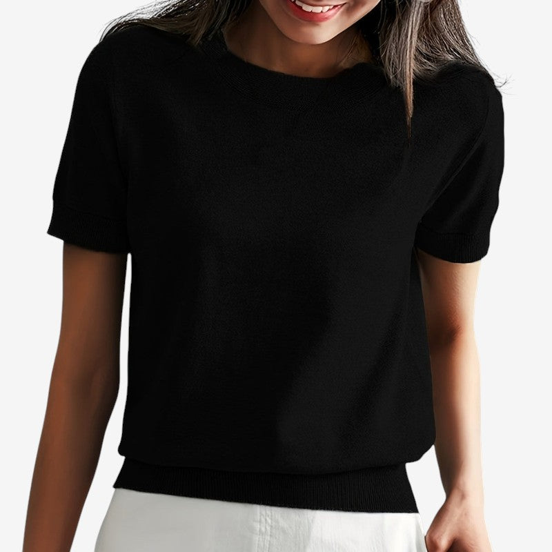 Amara – Overhemd met Korte Mouwen Ronde Hals en Geribde Zoom