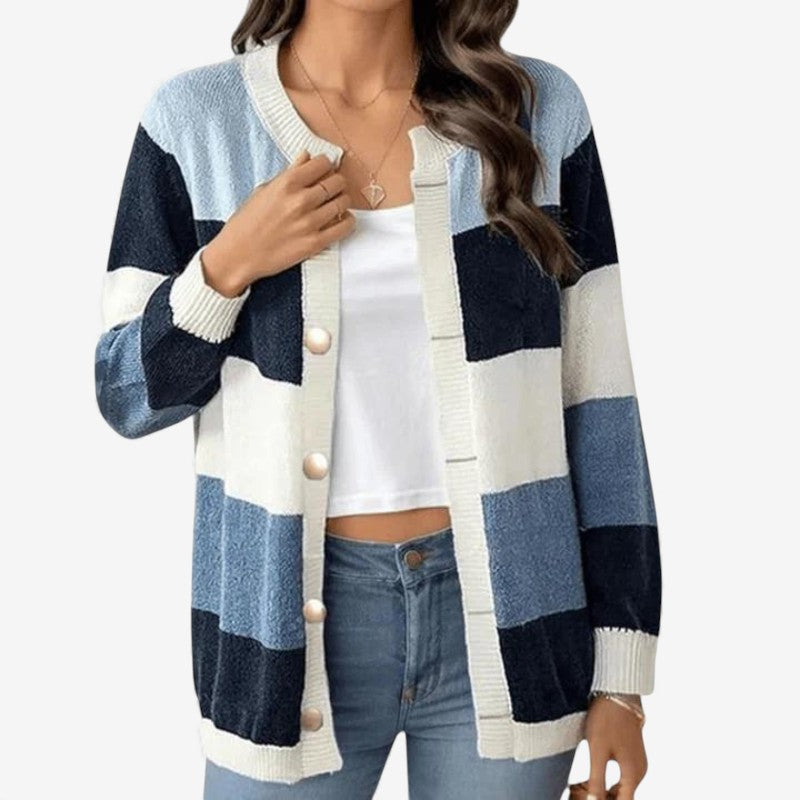 Annabelle – Lange Mouw Cardigan met Knoopsluiting en Ronde Halslijn