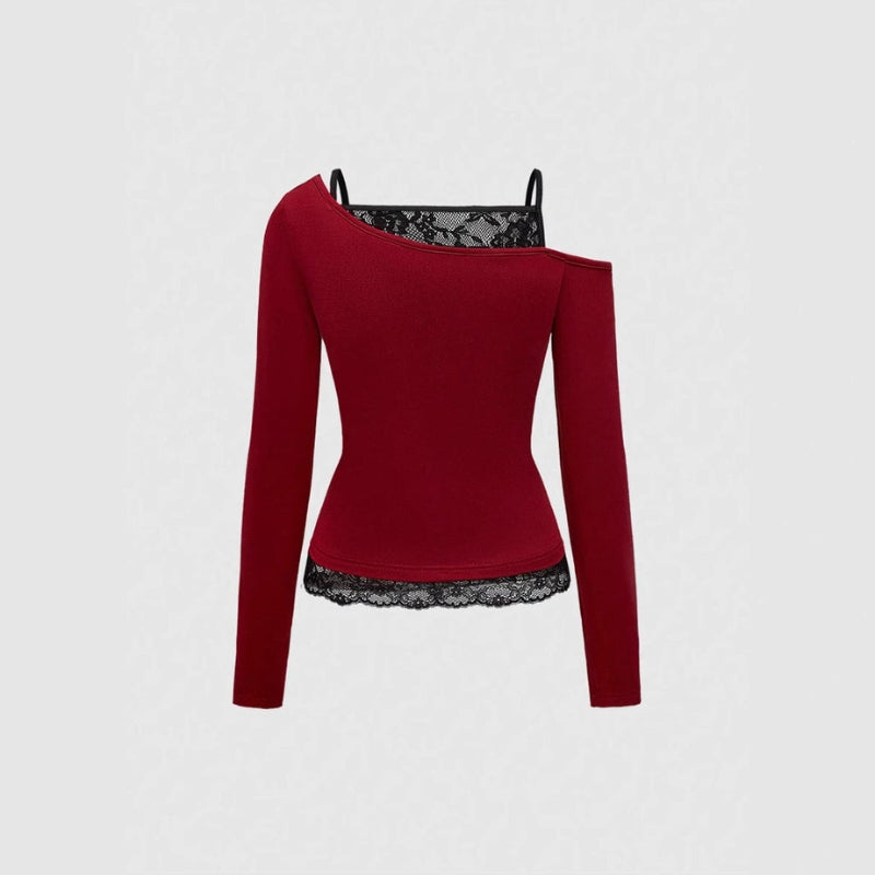 Elena - Asymmetrische Top met Lange Mouwen en Glanzend Kruisontwerp