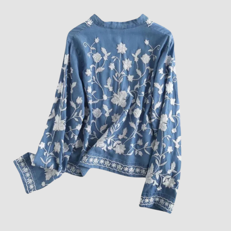 Lena – Stijlvol button-down overhemd met bloemenborduurmotief