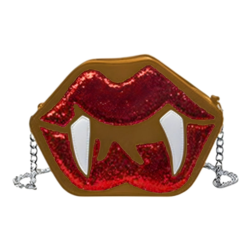 Alina – Gotische Halloween schoudertas met tand en lipmotief en verstelbare band