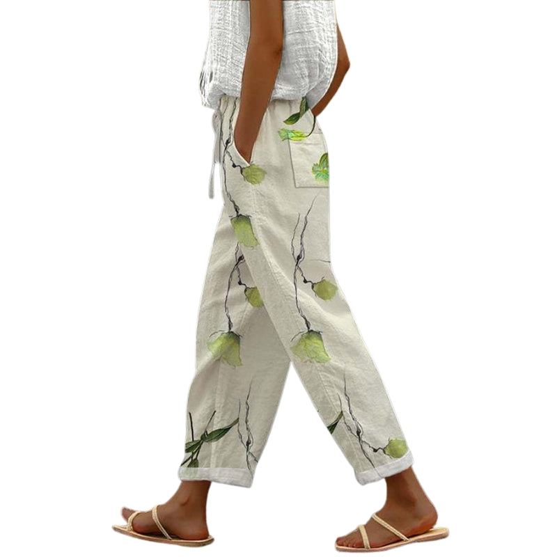 Emma – Relaxed Bloemenprint Broeken met Zakjes en Touwsluiting