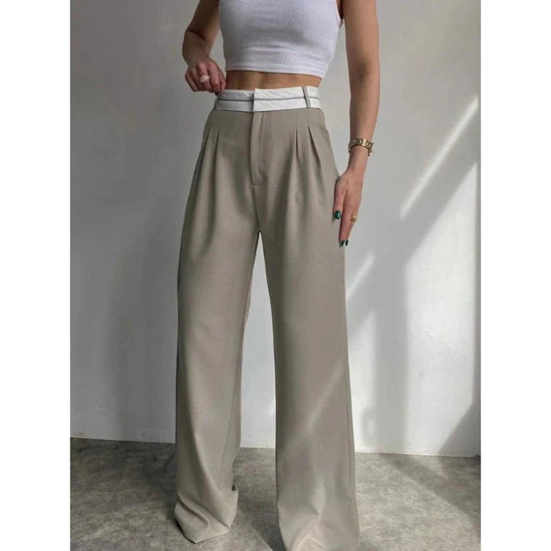 Alina - Chique wijde broek met een gestructureerde hoge taille en verfijnde plooien
