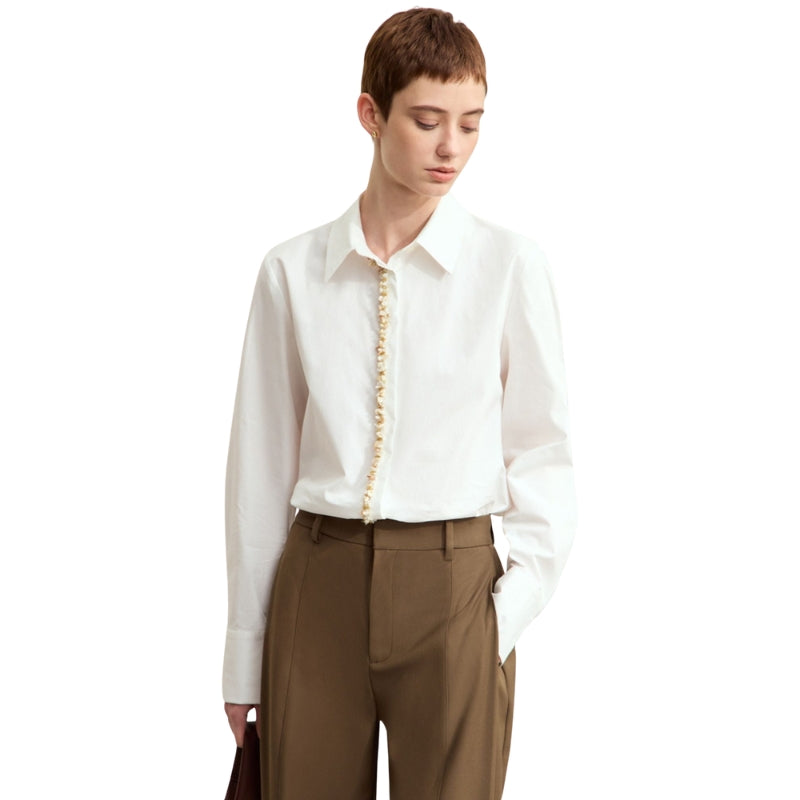 Chloe - Blouse met lange mouwen pareldetail en verborgen knopen