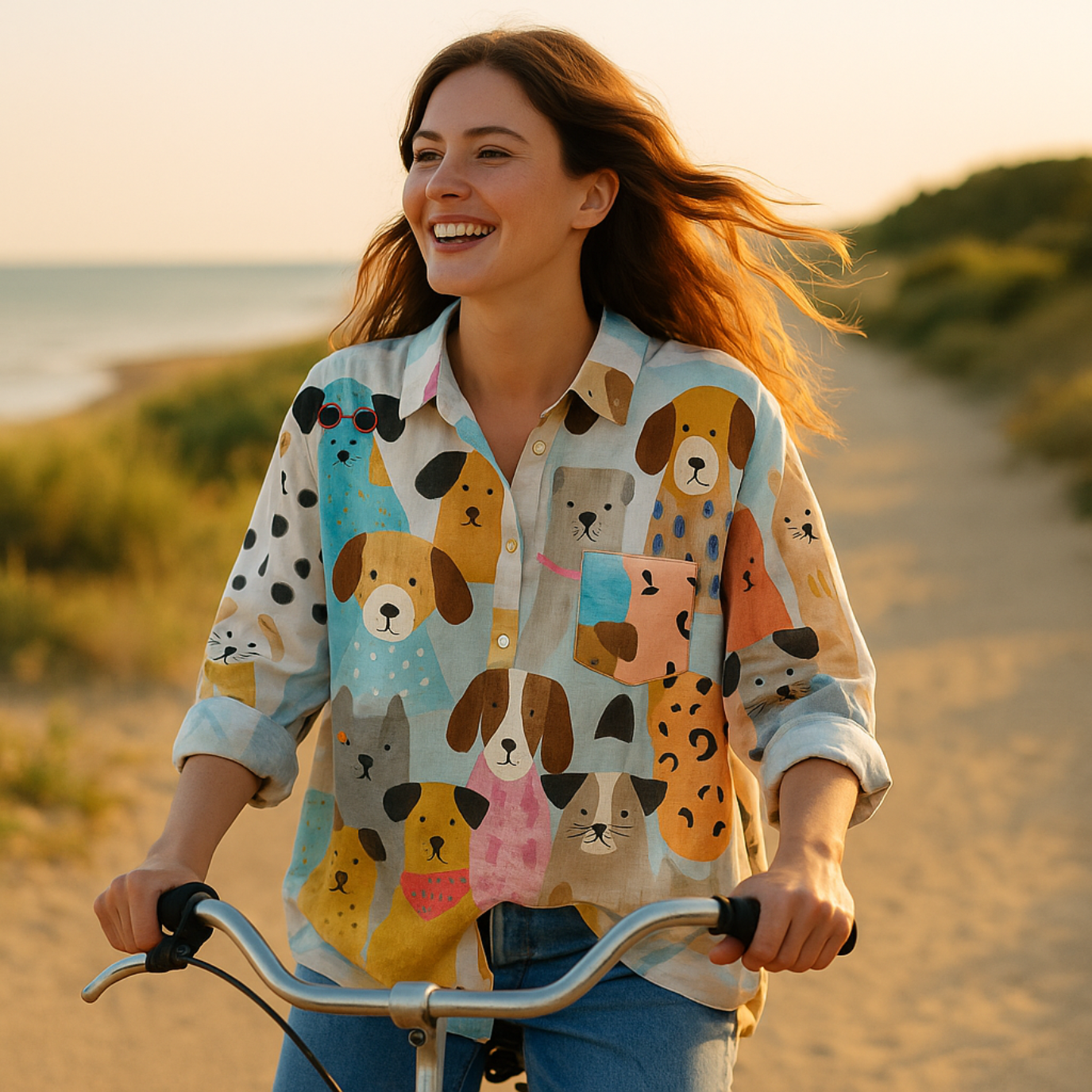 Leony - Elegant shirt met lange mouwen 3D geprint patroon en knoopjes aan de voorkant