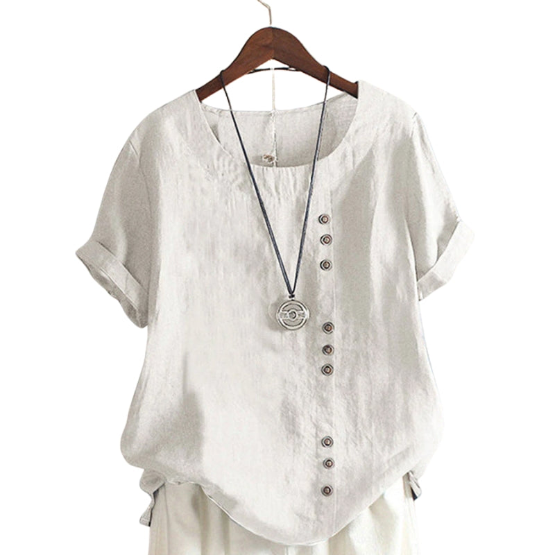 Ava – Klassieke Losse Pasvorm O Hals Shirt met Knopen