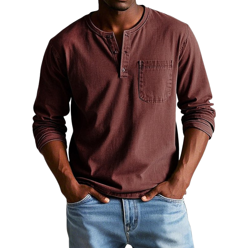 Richard – Shirt met lange mouwen ronde hals en borstzak