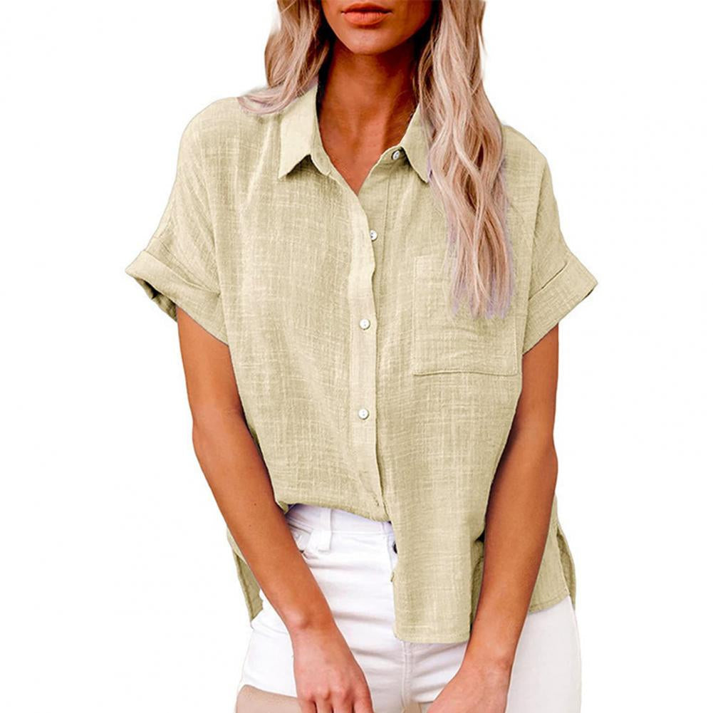 Sofia – Casual Loose Blouse met Korte Mouwen en Knopen