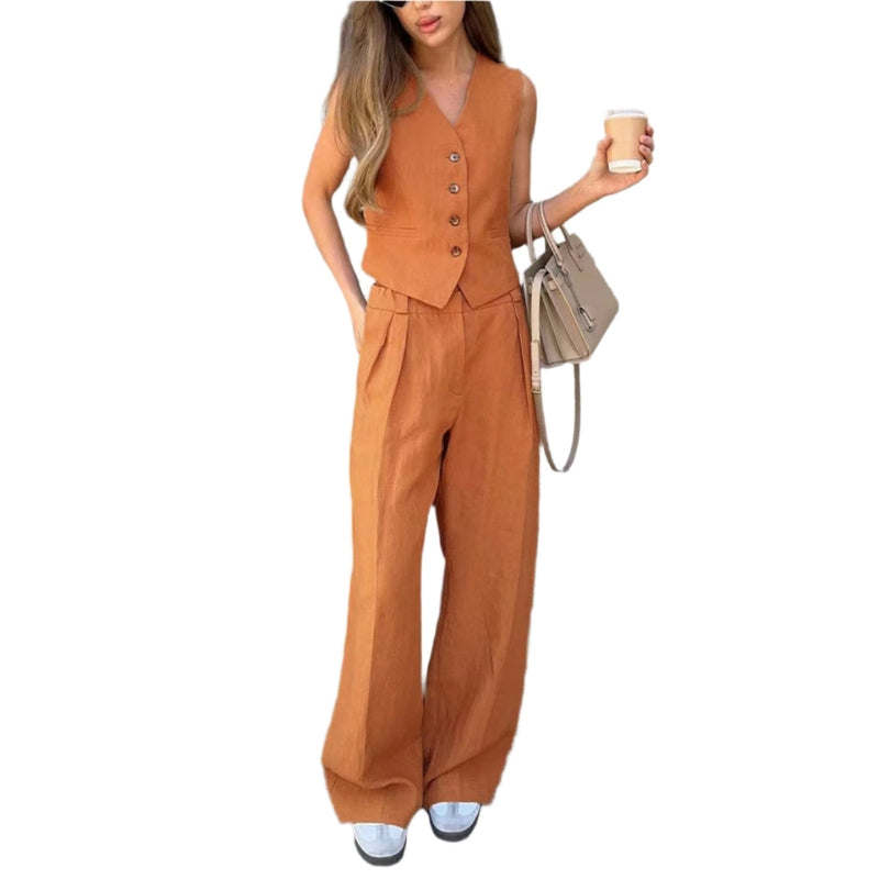 Elora – Tailored tweedelige set met mouwloze top en wijd uitlopende broek