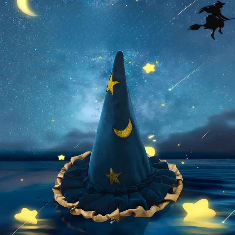 Elara - Halloween Heksenhoed – Puntige Top met Brede Rand (Blauw)