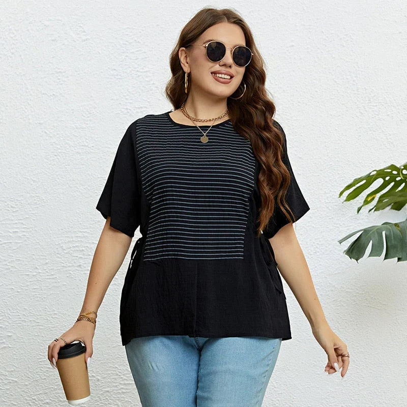 Elvira – Gestreept T-shirt met Korte Mouwen en Zijsplitten