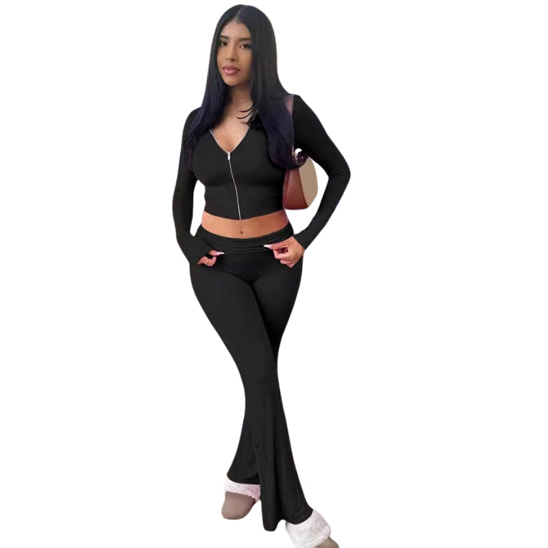 Freya - Casual Trainingspak met Ritssluiting Hoodie en Wijde Broek
