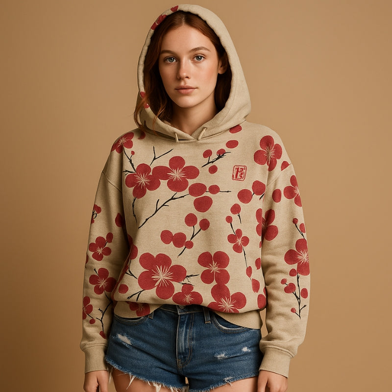 Eleanor - Lange Mouw Hoodie met Bloemenprint en Verstelbare Kap