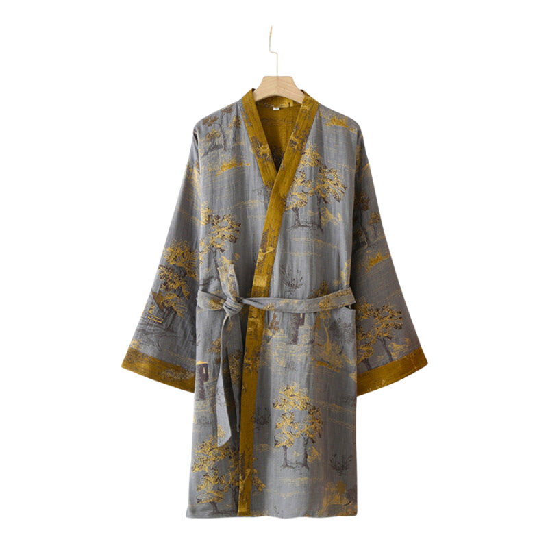 Elara – Badjas Midi met Lange Mouwen Bloemenprint en Ceintuur