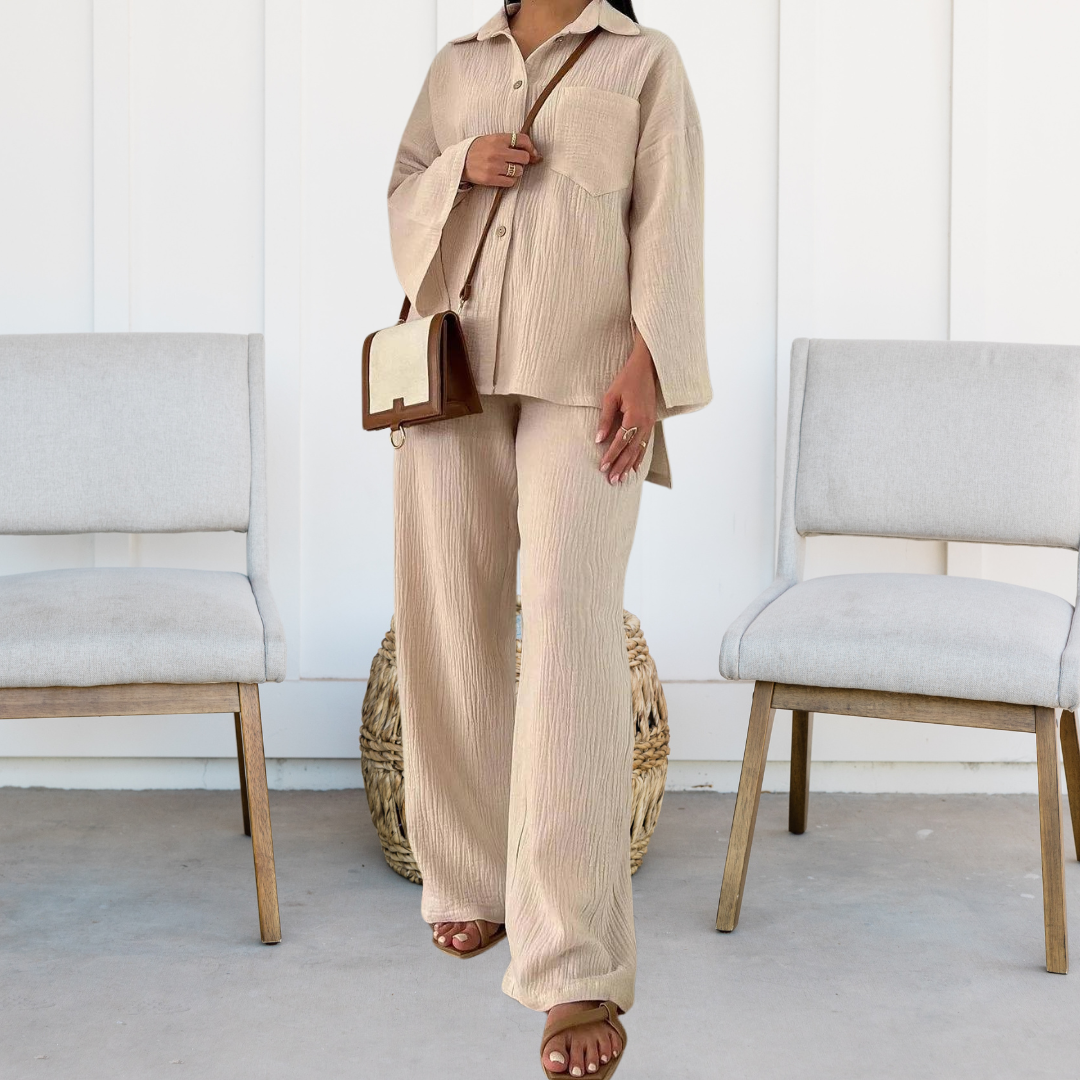 Chloe - Relaxed tweedelige loungeset met overhemd met knoopsluiting