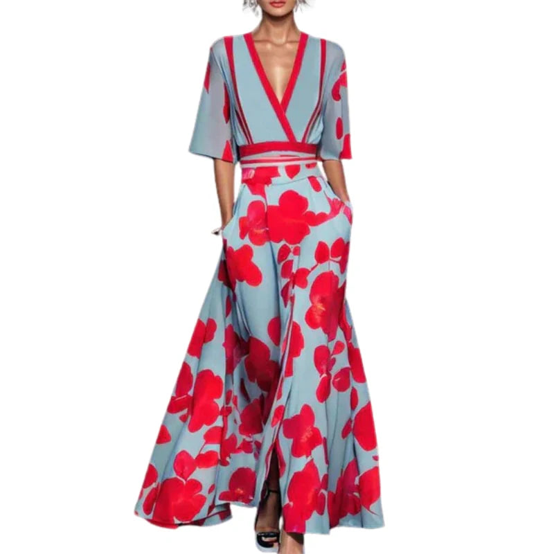 Elara – Maxi Jurk met Bloemenprint en Korte Mouwen