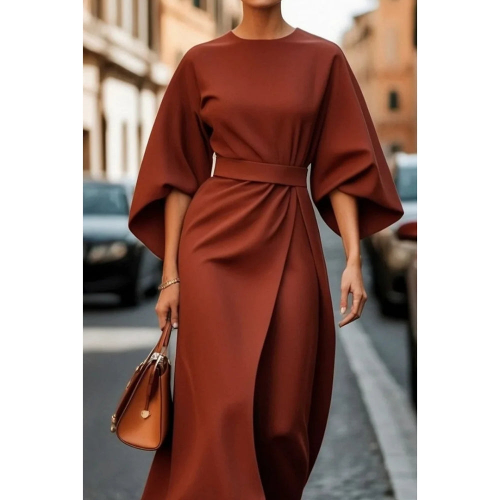 Alira - Elegante midi-jurk met lantaarnmouwen en tailleband