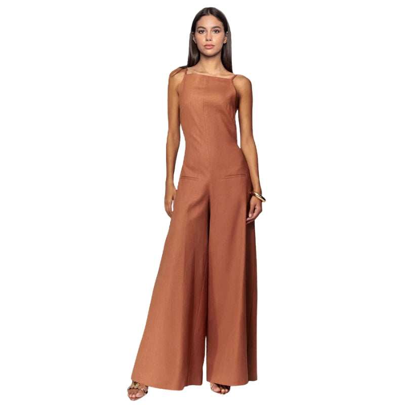 Riley - Jumpsuit met wijde pijpen zakken en open rug