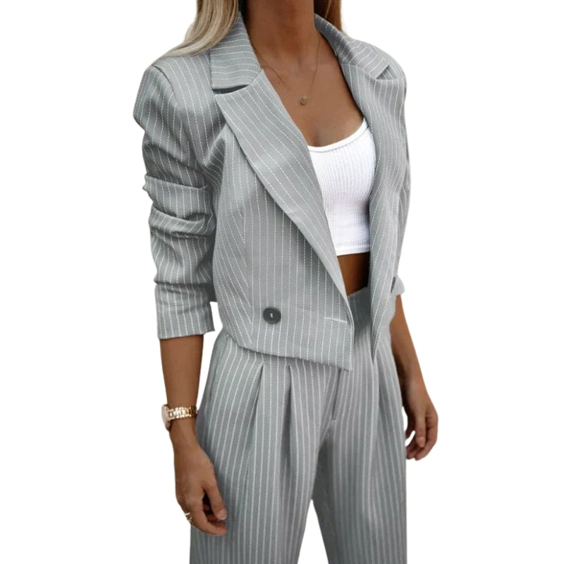 Florence – Twee Delige Set met Gestreepte Korte Blazer en Broek