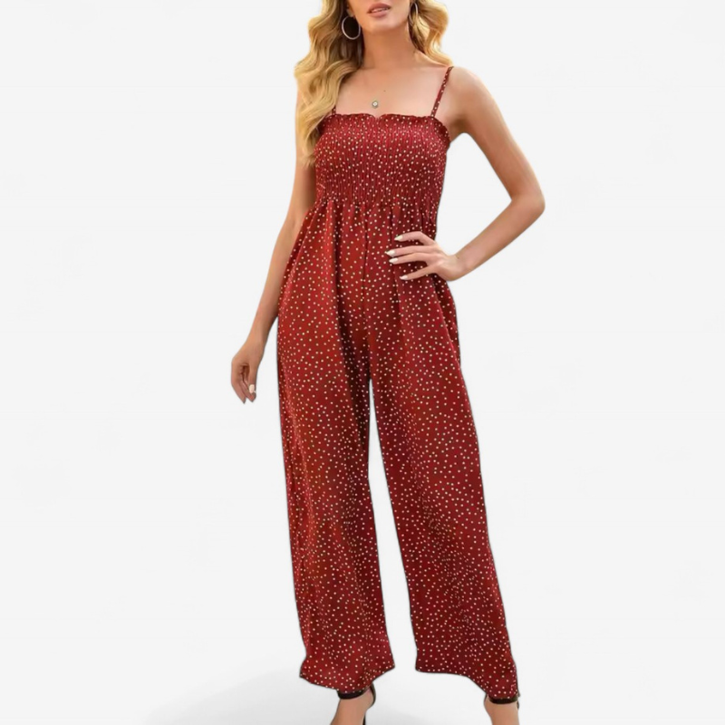 Clara – Straploze Jumpsuit met Polkadot en Wijde Pijp