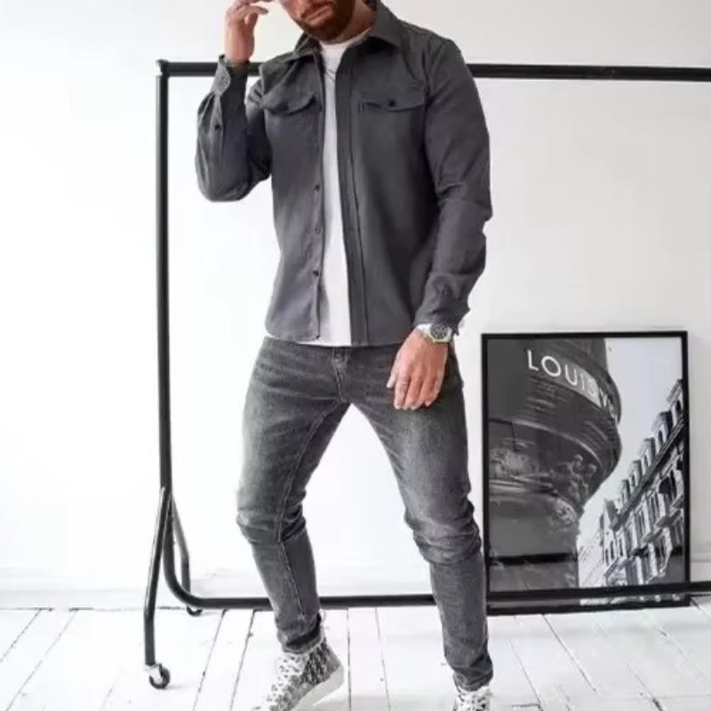 Mark – Lange Mouw Overhemd met Kraag naar beneden en Knopen