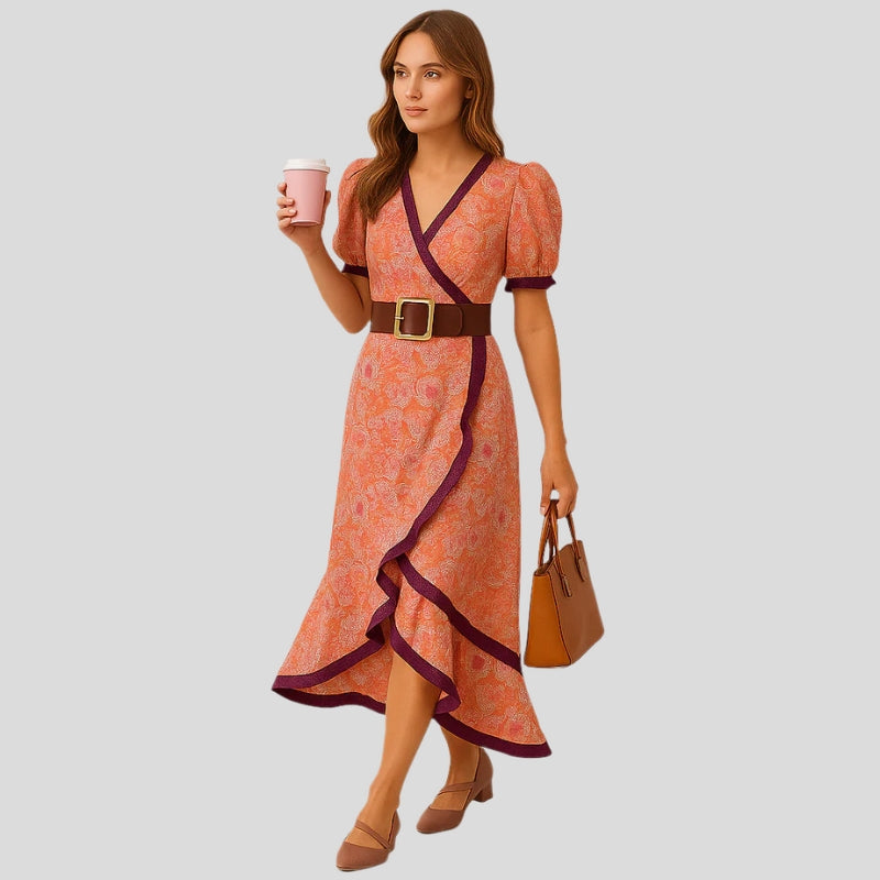 Sofia – Maxi-jurk met korte mouwen en ceintuur in de taille