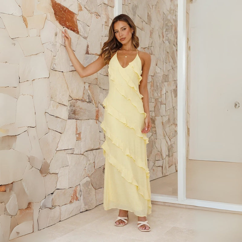 Addison – Lichtgewicht Maxi Jurk met Spaghettibandjes en Ruffles