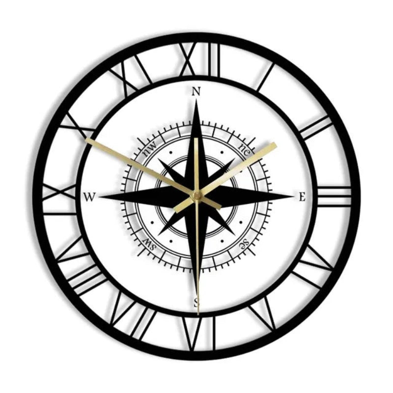 DirectionalChart - Vintage wandklok met kompasmotief en stil uurwerk