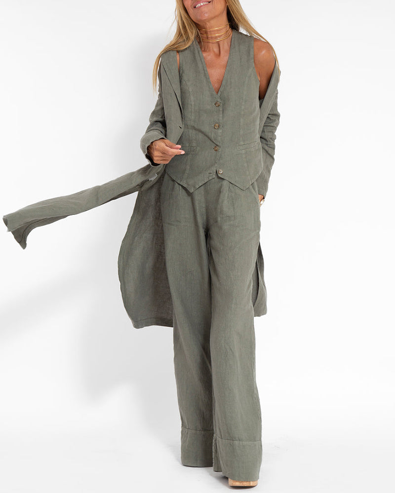 Lena - Elegante 2-delige set met wijde broek & Button-Down vest