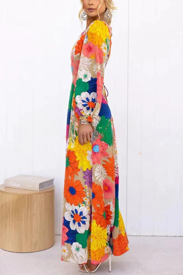 Elara - Maxi-jurk met bloemenprint en ronde halslijn