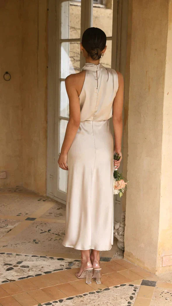 Esmee - Luxueuze mouwloze lange jurk met hoge taille