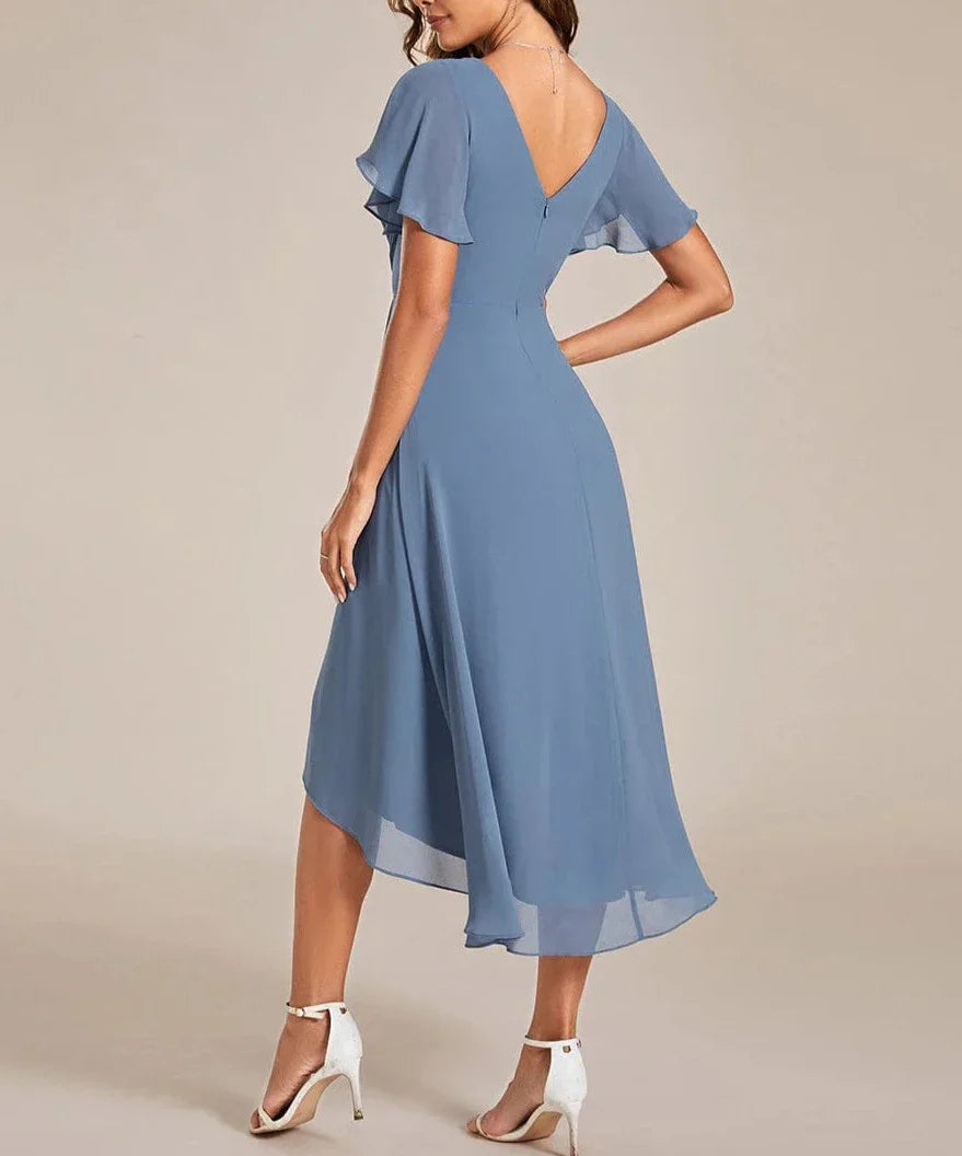 Sophia – Midi Jurk met Korte Mouwen en V-Halslijn