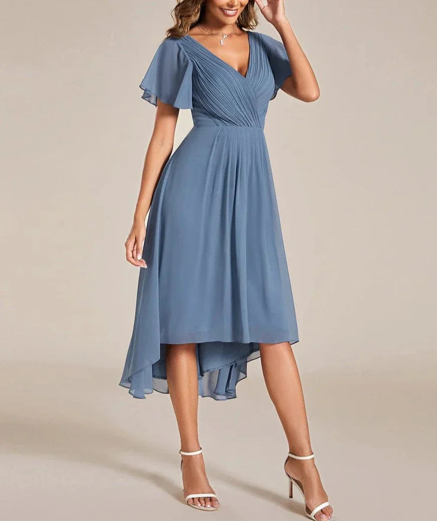 Sophia – Midi Jurk met Korte Mouwen en V-Halslijn
